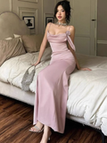 Gentle Mermaid Spaghetti Straps Pink Satin Prom Dress Party Dress Date Dress HZ1023