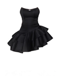 Chic Strapless Black Satin Short Prom Dress Layered Homecoming Dresses HZ1023