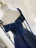 Navy Blue Tulle Beaded Long Prom Dress Evening Dress HZ1023