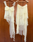 Gentle A Line Two Piece Appliques Tiered Ivory Chiffon Party Dress Evening Dress HZ1023