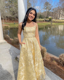 Unique Yellow Satin Prom Dress Evening Dress HZ1023