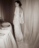 Classic Mermaid V Neck Corset Lace Long Sweep Party Dress Prom Dress Wedding Dress HZ1023