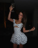 Cute A Line Straps Polka Dot Satin Short Homecoming Dress Cocktail Dress HZ1023
