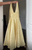Deep V Neck Yellow Halter A Line Prom Dress HZ1023