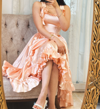 Princess A Line Straps Ruffles Light Pink Satin Prom Dress Evening Dress HZ1023