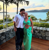 Sexy A Line V Neck Green Satin Long Prom Dress Evening Dress HZ1023