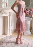Exquisite Vintage A Line Spaghetti Strap Beaded Chiffon Party Dress Homecoming Dress HZ1023