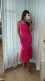 Chic Spaghetti Straps Hot Pink Mermaid Prom Dress Party Evening Dress HZ1023