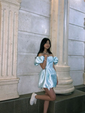 Cute Light Blue Off The Shoulder Puff Sleeves Party Prom Dress Homecoming Dress HZ1023