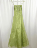 Green Vintage A Line Spaghetti Strap Beaded Organza Party Dress Prom Dress HZ1023
