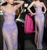 Sexy Purple Sequin High Slit Prom Dress Evening Dress HZ1023