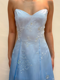 Charming A Line Strapless Beaded Chiffon Satin Prom Dress Evening Dress HZ1023