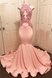 HALTER PINK LACE PROM PARTY GOWN PROM DRESS HZ1023