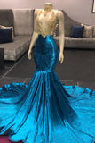 HIGH NECK ILLUSION NECKLINE SLEEVELESS LONG TRAIN APPLIQUES MERMAID PROM DRESS HZ1023