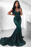 GREEN SEQUINS PROM PARTY GOWNS| MERMAID EVENING PARTY DRESS HZ1023