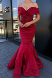 GORGEOUS OFF-THE-SHOULDER BURGUNDY JEWEL MERMAID PROM DRESS HZ1023