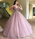 GORGEOUS BALL GOWN TULLE BEADING STRAPS SLEEVELESS PROM DRESS HZ1023