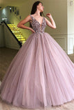 GORGEOUS BALL GOWN TULLE BEADING STRAPS SLEEVELESS PROM DRESS HZ1023