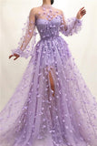 CHIC APPLIQUES FLOWERS LONG SLEEVESS PROM DRESS HZ1023
