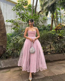 Pink Straps A-Line Evening Party Dress Sweet Birthday Dress Prom Dress HZ1023