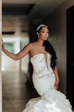 2025 New Mermaid Sweetheart Neck Rhinestone Tulle Long Sweep Wedding Dress HZ1023