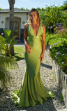 Mermaid Deep V-Neck Satin Long Prom Dress Evening Dress HZ1023