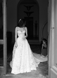Elegant A Line Sweetheart Neck Lace Tulle Long Sweep Wedding Dress HZ1023