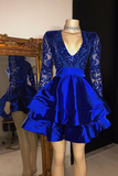Sexy Long Sleeve Cocktail Dresses,Royal Blue Homecoming Dresses HZ1023