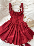 Cute A Line Straps Red Satin Short Homecoming Dress Birthday Dress HZ1023