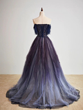 Charming Purple Gradient Tulle Long Prom Dress Evening Party Dress HZ1023