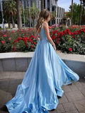 Light Blue Satin Long Prom Dress HZ1023