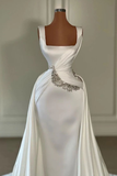 Gorgeous Sheath Train Bridal Wedding Dresses Gowns White Formal Prom Dresses HZ1023