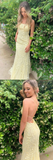 Yellow tulle lace backless long evening dress, yellow prom dress HZ1023