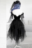 Unique Black Off The Shoulder Layered Tulle Homecoming Dress,Beautiful Prom Dress HZ1023