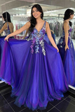 Ombre purple Tulle Appliques A Line Prom Dress Long Evening Dress HZ1023