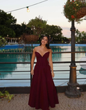 Cute A Line Sweetheart Neck Burgundy Satin Prom Dress Evening Dress HZ1023