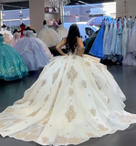 Champagne Sweetheart Neck Corset Rhinestone Tulle Ball Gown Sweet 16 Dress Quinceanera Dress HZ1023