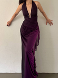 Sexy Sheath Halter Purple Ombre Chiffon Open Back Long Prom Dress Evening Dress HZ1023