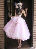 Gentle A Line Strapless Rhinestone Purple Tulle Party Dress Evening Dress HZ1023