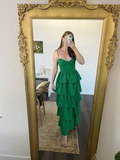 Green Spaghetti Straps Layered Long Prom Dress HZ1023