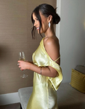 Yellow Sheath Column Open Back Satin Long Prom Dress Evening Dress HZ1023