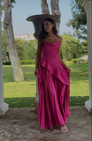 Hot Pink Spaghetti Straps Satin A Line Party Dress Prom Dress HZ1023