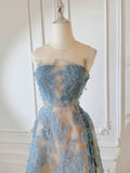 Cute A Line Scoop Neckline Lace Blue Prom Dress Evening Dresses HZ1023