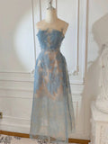 Cute A Line Scoop Neckline Lace Blue Prom Dress Evening Dresses HZ1023