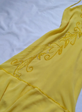 Cute Sheath Spaghetti Strap Beaded Yellow Ruffle Chiffon Prom Dress Graduation Prom Dress HZ1023