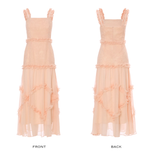 Orange-pink A Line Spaghetti Strap Lace Long Prom Dress Party Dress HZ1023