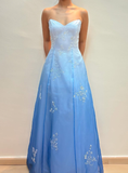 Charming A Line Strapless Beaded Chiffon Satin Prom Dress Evening Dress HZ1023