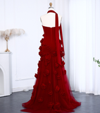Stunning A Line Sweetheart Neck 3D Flower Burgundy Prom Dress Evening Dress HZ1023