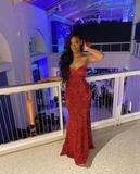 Charming Red Sequin Mermaid Prom Dress Evening Dress HZ1023