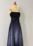 Vintage A Line Spaghetti Straps Beads Tulle Satin Long Formal Dress Prom Dress HZ1023
